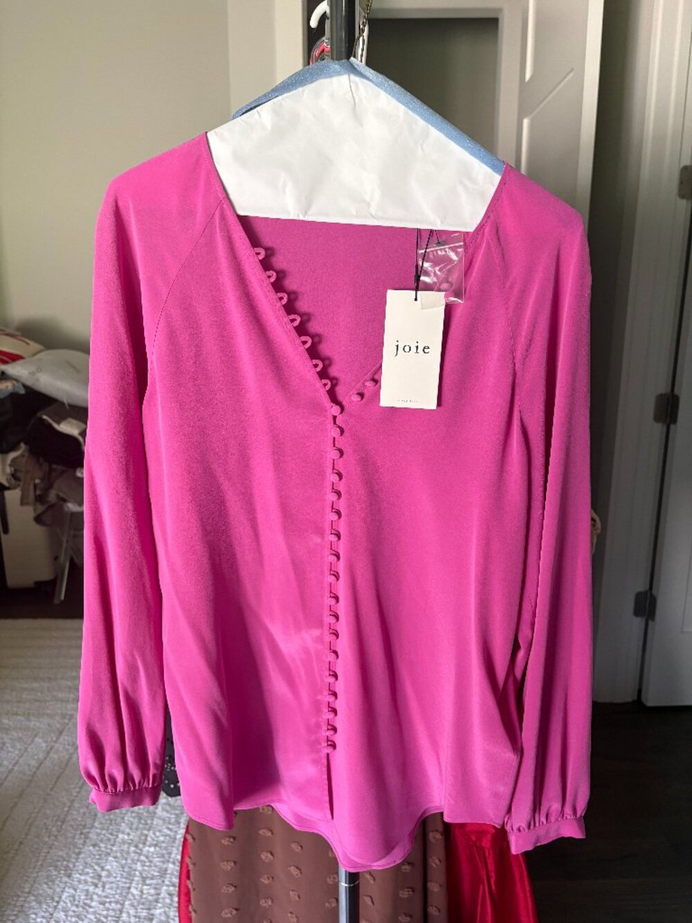 NWT Joie Shariana Blouse Purple Orchid Pink Button Front V Neck XS